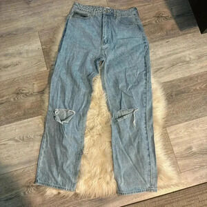 Princess Polly rigid jean straight leg high rise ripped ones mom jeans